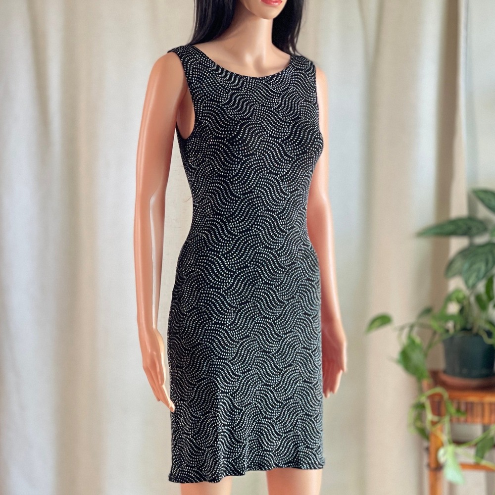 Vtg 90s Black Silver Sparkly Wavy Dot Dress Grunge Glam Whimsigoth Goth Size 5/6